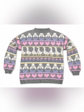 Vintage Nan Dorsey Gray Fair Isle Heart Bird Knit Sweater USA Women’s Medium